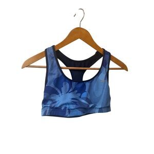 Blue‎ Floral Sports Bra Athletic Workout Yoga Fitness Medium Support S